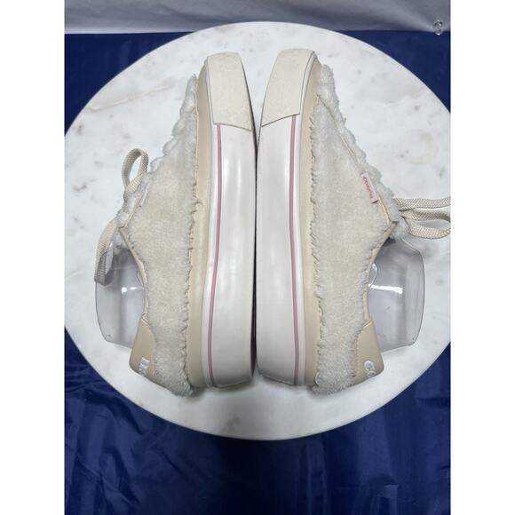 Coach City Sole Shearling Platform Sneakers Shoes Natural Chalk Women Size 8 - Picture 12 of 16